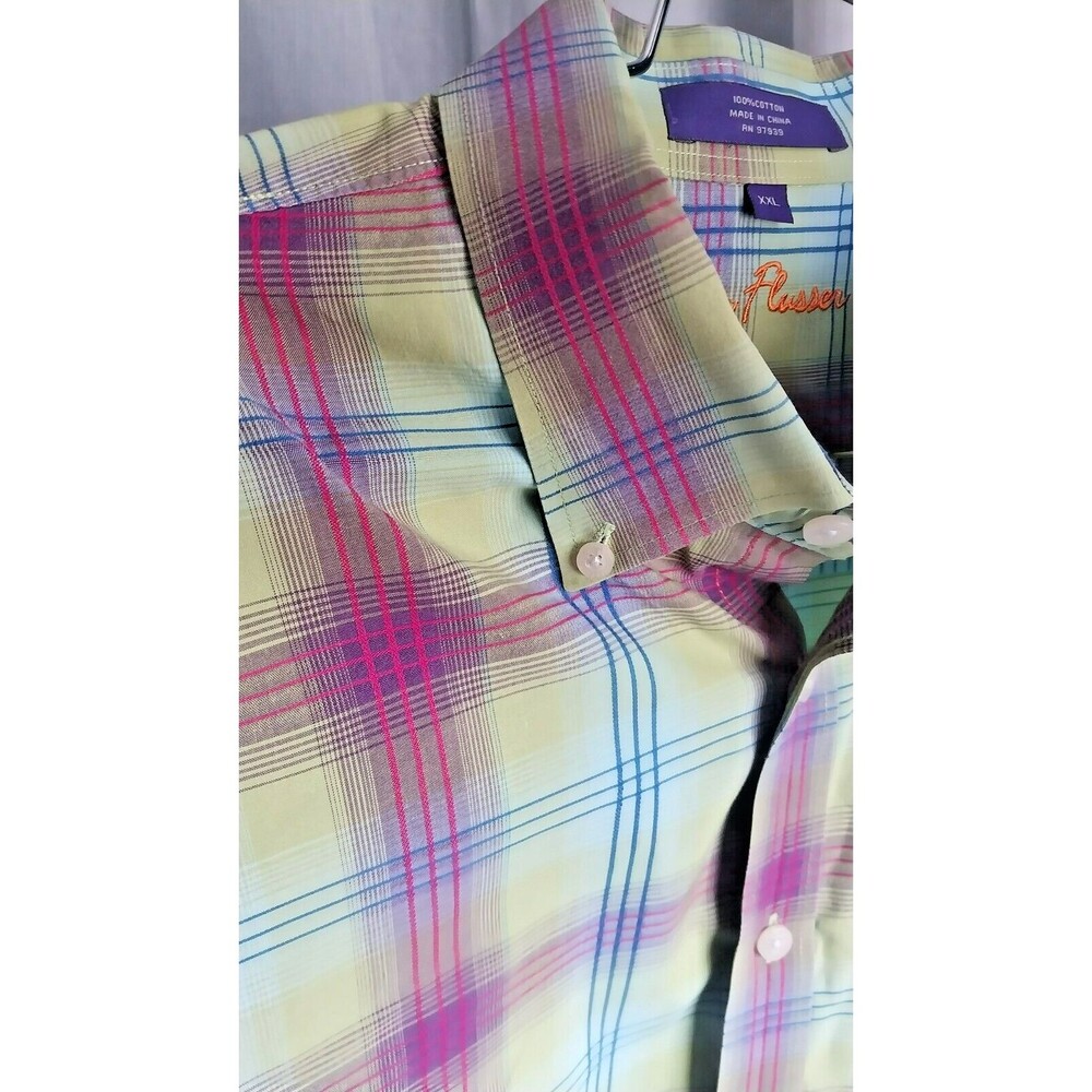 Alan Flusser Shirt Men's  2XL, Button Bold Multicolor Plaid Long Sleeve